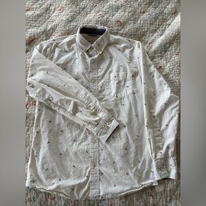 Weatherproof White Casual Button Down Shirt with Palm Trees